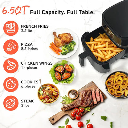 6.5 QT Air Fryer with Visible Window, LED Display, 400℉ Temp Control, Shake Reminder & Pre-heat Indicator