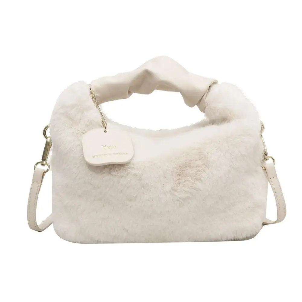 New Winter Plush Handbag Small Half Moon Crossbody Bag Simple Elegant Cute Ladies Shoulder Bag