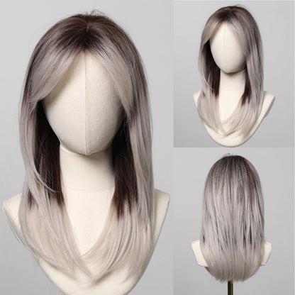 Golden Blonde Mixed Synthetic Wig Dark Root Wavy Hair With Side Bangs for Women Daily Party Cosplay wig Heat Resistant Fiber