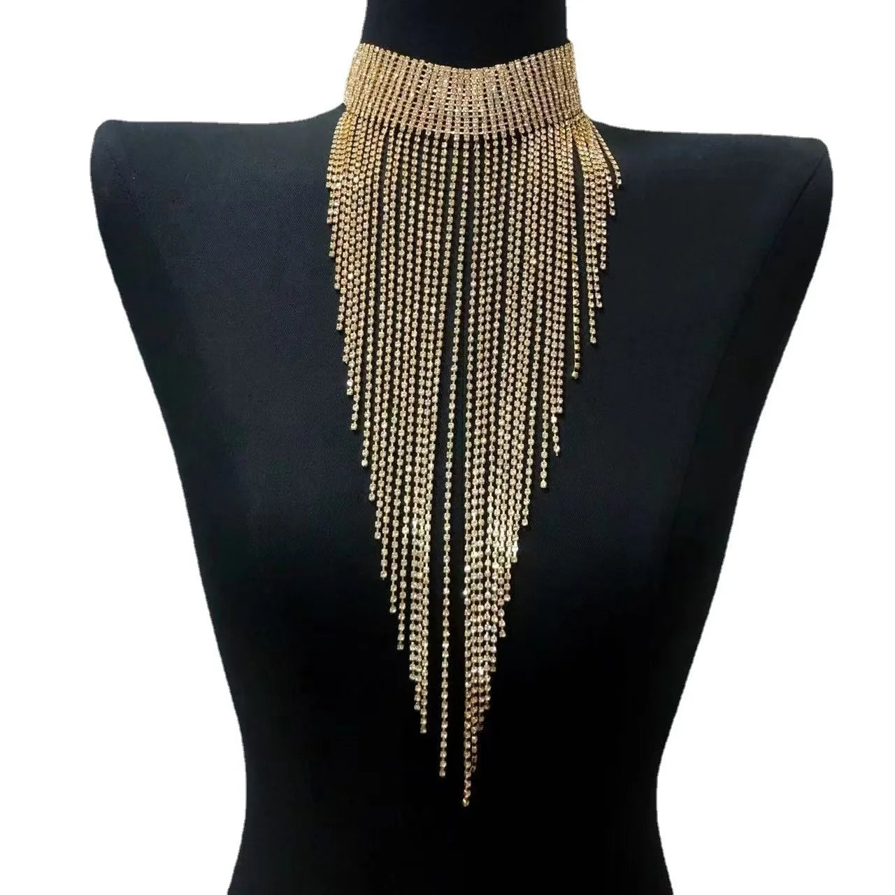 Fashionable and elegant women's long tassel necklace luxurious rhinestone necklace jewelry party evening dress accessories neckl