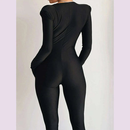 Sexy black satin bodycon jumpsuit women pants summer one pieces romper jumpsuit woman elegant long sleeve jumpsuits club outfits