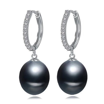 Trend Black Silver 925 Pearl Earrings Women,Natural Freshwater Pearl Drop Earrings Wife Mother Gifts Pink White