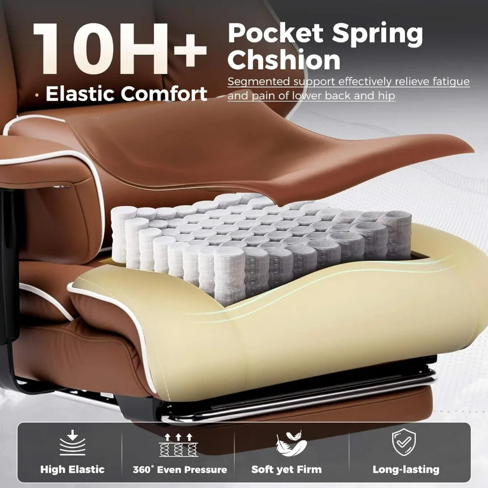 Big and Tall Office Chair 400lbs High Back Leather Executive Chair with Ergonomic Lumbar Support & Pocket Spring Cushion for Lo