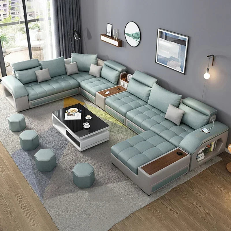 A Modern living room sectional sofas couches fabric sofa couch bed set U shape 7 seater living room Furniture designs factory - Kimlud