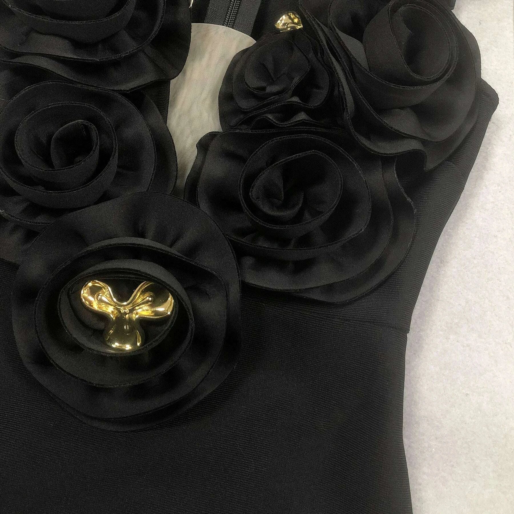 Chic Women Celebrity Sexy Deep V Neck Flower Black Maxi Long Bandage Bodycon Dress 2025 Elegant Evening Club Party Outfit