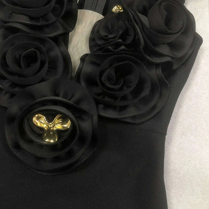 Chic Women Celebrity Sexy Deep V Neck Flower Black Maxi Long Bandage Bodycon Dress 2025 Elegant Evening Club Party Outfit