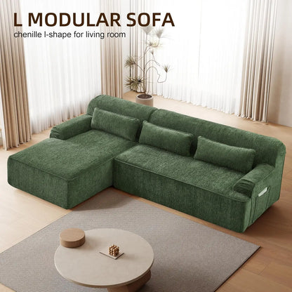 L-Shaped Modular Sectional Chenille Sofa 3 Pockets Scratch Pet Friendly Living Room 102in Left Facing Green, Customized...