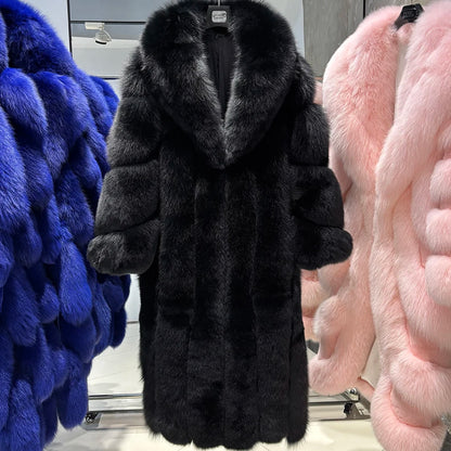YOLOAgain Luxury Real Fox Fur Jacket Women Long Fur Coat 2025 Winter Warm