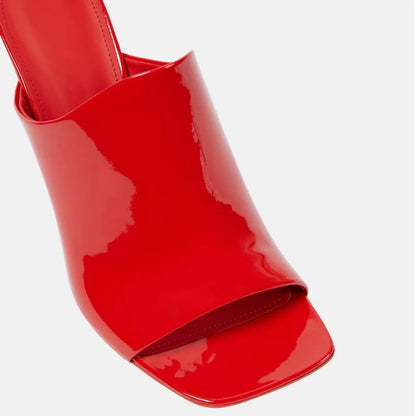 2025 New Style Women's High Heels Shoes Patent leather Pointed Toe Solid Color Night Club Party Shoes Femme Summer Half Slippers