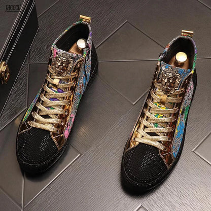 European fashion rhinestone sequin men's high top new network red shoes Korean version breathable high top board shoes - Kimlud