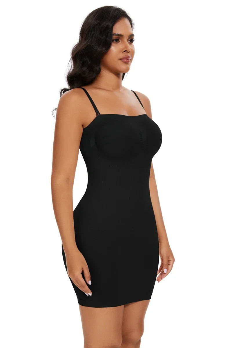 Sexy Full Slip Shapewear Women Dress Off Shoulder Bodycon Strapless Underdress Smooth Compression Body Shaper Slimming Waist