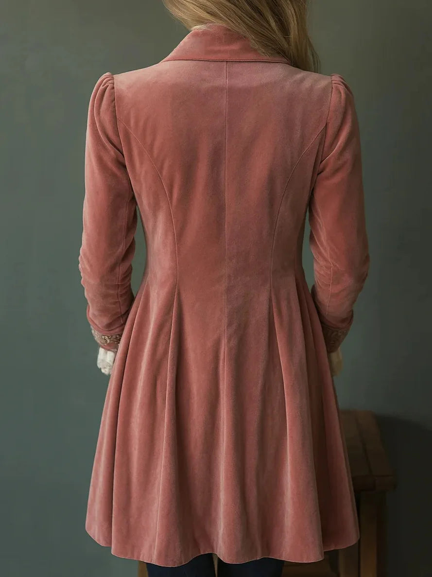 Women's Vintage Gold Velvet Jacket Blazer Spring Autumn Casual Solid Color Patchwork Lace Jacket Elegant Long Sleeve Slim Coat