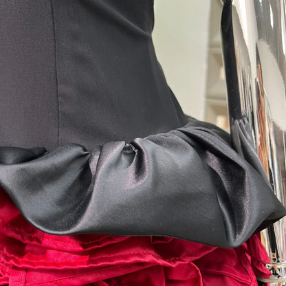 Women's Sweet Round Neck Sleeveless Slim Waist Short Mini Dress French Retro 3D Rose Birthday Dress Spicy Girl Floral Bud Dress