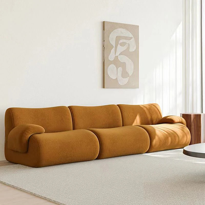 Vacuum-Compressed Modular Sofa, Wabi-Sabi Sherpa Fabric Sectional with High-Elastic Foam, Cream Mid-Century Style, Space...