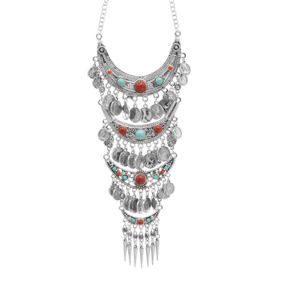 Gypsy Boehmian Hippie Collar Necklaces for Women Big Chunky Tibetan Silver Metal Necklace Festival Turkish Party Jewelry Gift