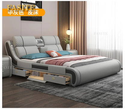 Modern Simple Massage Bed Luxury Water Proof Design Bedframe Double Bed Smart White Nordic Furniture | Kimlud Luxury Bed