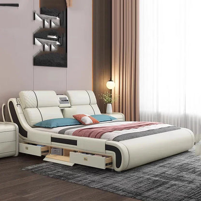 Modern Simple Massage Bed Luxury Water Proof Design Bedframe Double Bed Smart White Nordic Furniture | Kimlud Luxury Bed