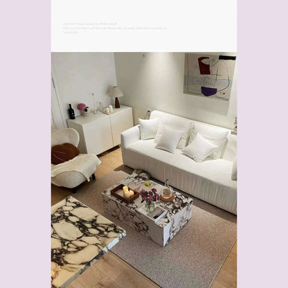 Luxury Stone Coffee Table, Nordic French Retro Design, Compact Corner Table Set for Small Space Living Room, High-End Side Table