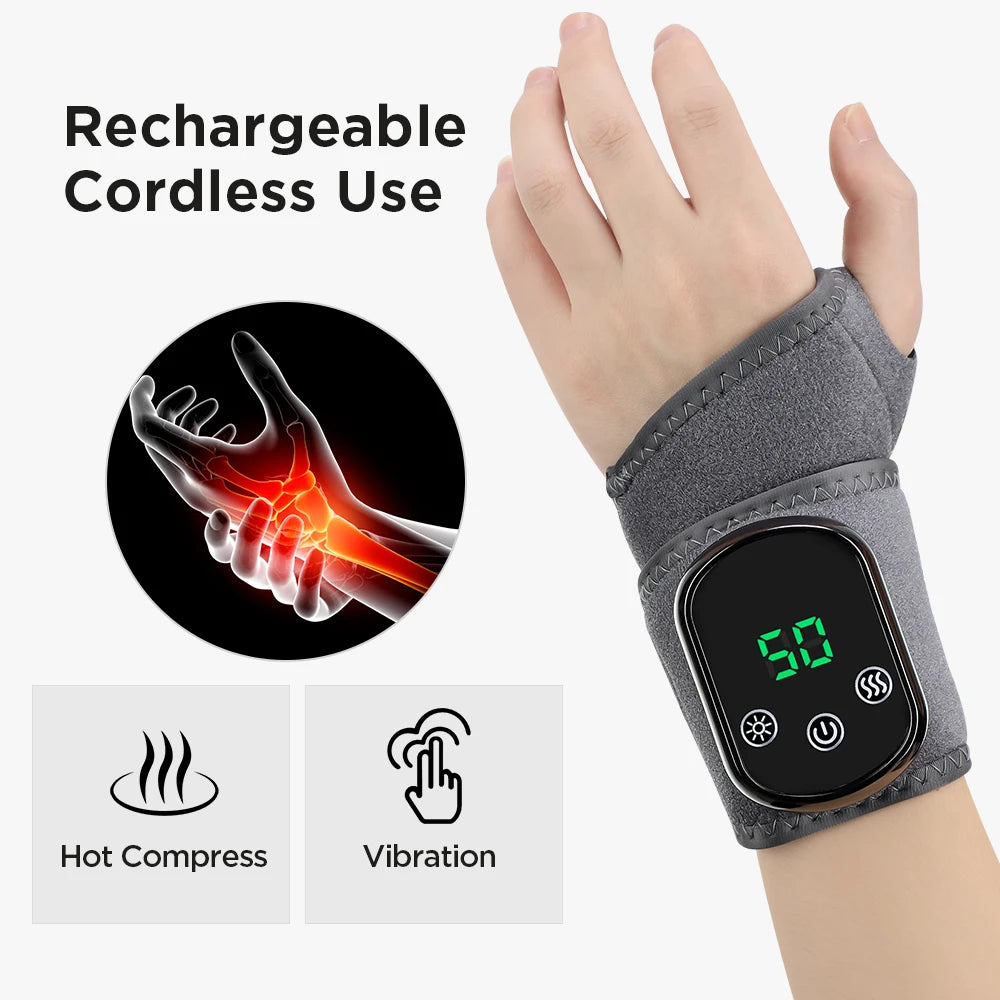 Electric Heating Wrist Massager Hot Compress Vibration Wrist/Ankle Brace Hand Wrist Guard Heating Pad Rechargeable Wristband