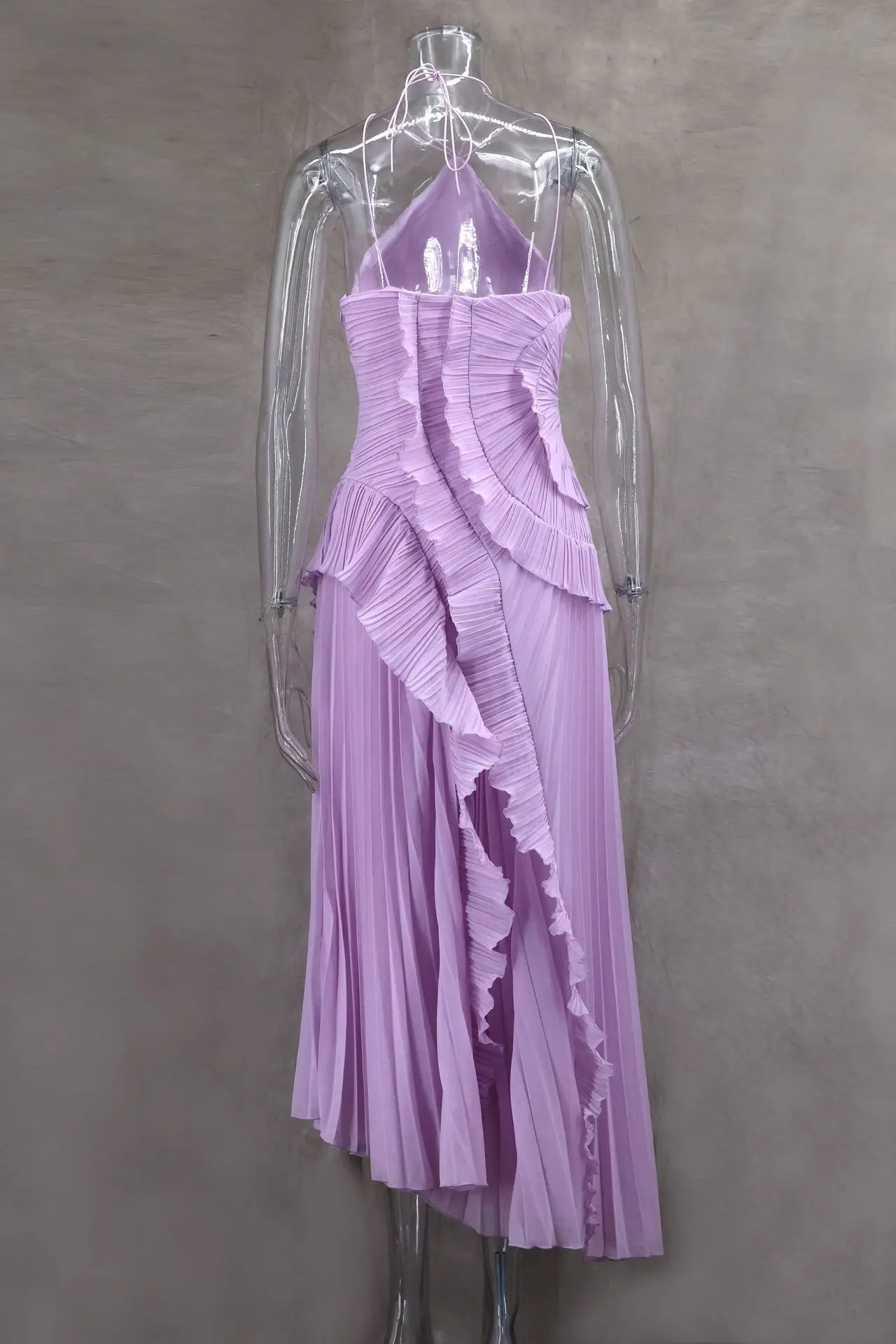 Chiffon Pleated Patchwork Sleeveless Summer Dress Women Elegant Halter Backless Split Maxi Dress Ladies Party Evening Dress 2025