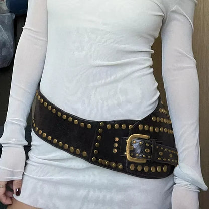 Designer belt Vintage Punk Studded Belt  Chain Y2K Metal Pu Western Cowboy Wide Waistband Waist Belts Sexy Hiphop Men Skeleton B