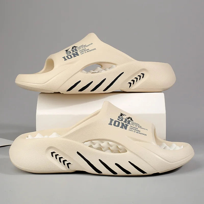 Comwarm New Men Massage Slippers Slides Indoor Outdoor Sandals Beach Casual Shoes Comfortable Sole Men's Slippers Big Size 38-47