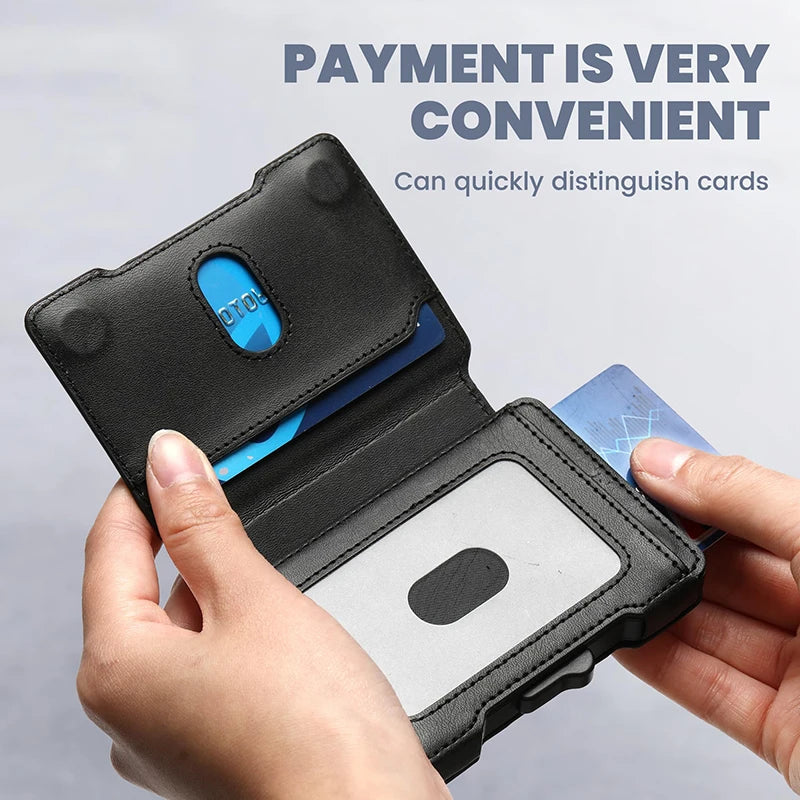 Minimalist Mens Wallet with Money Clip, Aluminum Pop Up Card Case and Leather Slots Credit Card Holder RFID Blocking Wallet