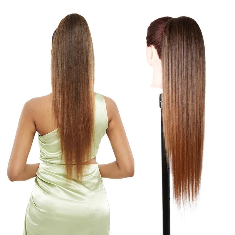 Julianna Synthetic Kanekalon Black Drawstring Water Wave Ponytail Extension Female Curly Wavy Clip In Ponytail Hair Extension