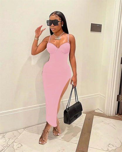 Sexy Spaghetti Strap High Split Party Dress Women Night Sleeveless Backless Slim Bodycon Maxi Dress Elegant Birthday Prom Dress