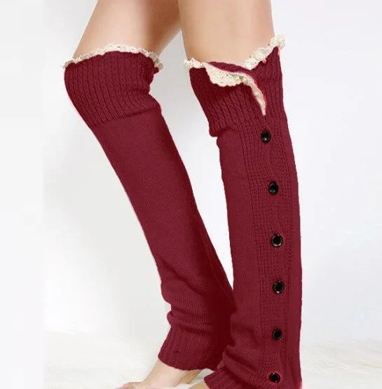 Women's Leg Guards Autumn and Winter New Lace Lace Buttons Warm Long Jk Stacking Socks Cover Boot Cover