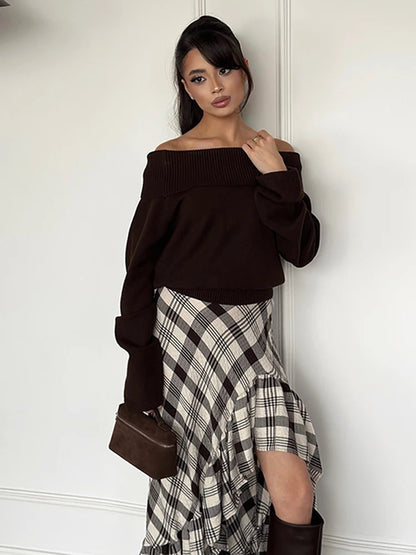 Fashion Black White Plaid Skirt Women Ruff Irregular High Waist Loose Skirts Female Spring New Chic Casual Holiday Streetwear - Kimlud