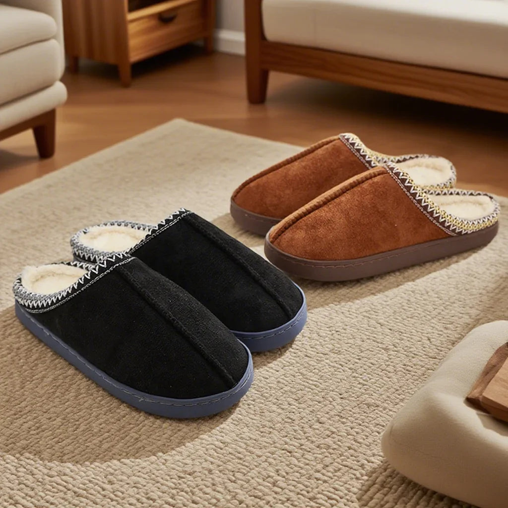Cotton Slippers for Autumn and Winter Indoor Thick-Soled Non-Slip Couple Warm Fleece-Lined Soft Sole