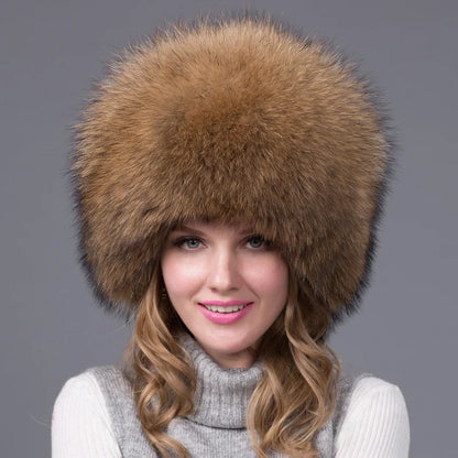 Winter fashion Bomber Trapper Hats Thick Winter Warm real Fox Fur Thick Warm Snow Caps Ear Flap Caps Russian For woman