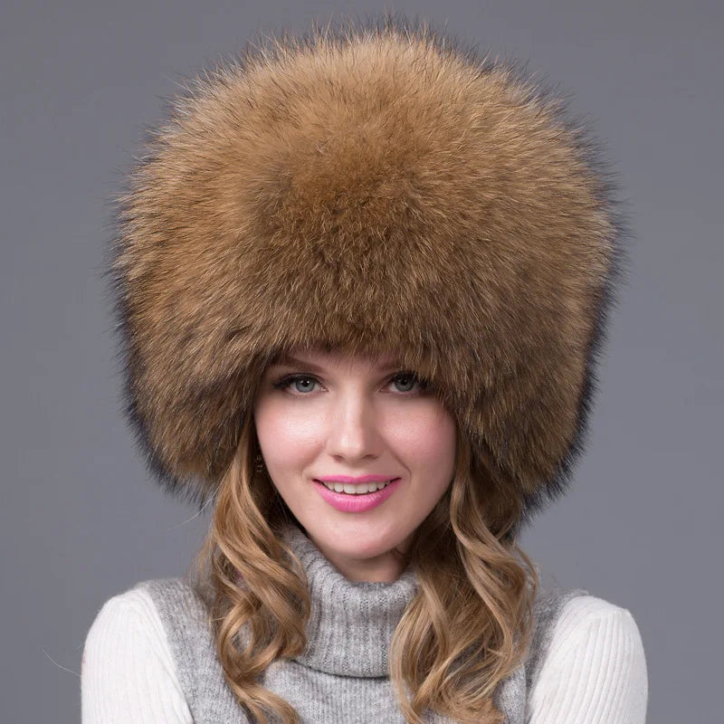 Winter fashion Bomber Trapper Hats Thick Winter Warm real Fox Fur Thick Warm Snow Caps Ear Flap Caps Russian For woman