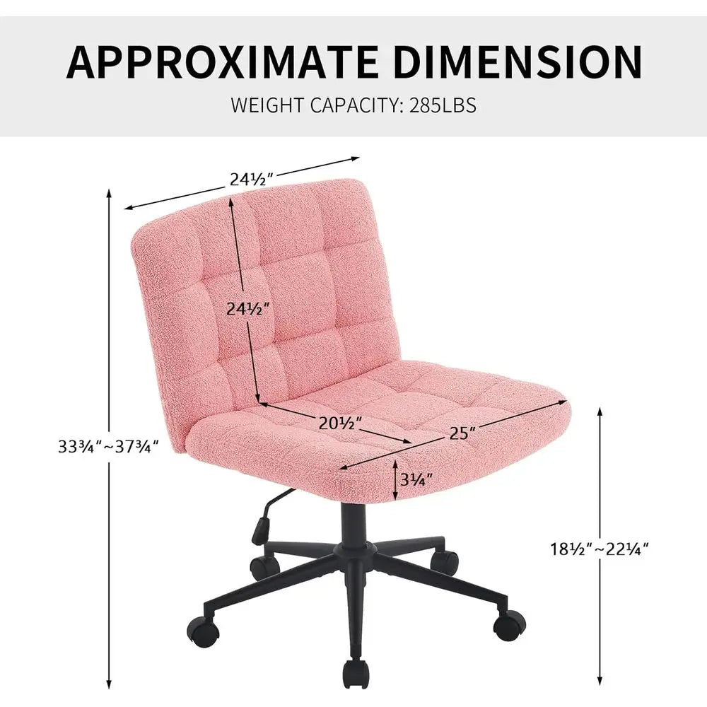 Adjustable Height Swivel Desk Chair with Wheels, Faux Fur Pink, Comfortable for Home Office and Vanity Use