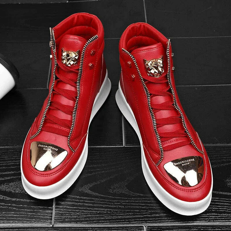Red Snakeskin High Top Sneakers Men Brand Luxury Designer Shoes Fashion Party Club Hip Hop Streetwear Shoes Men Casual Sneakers