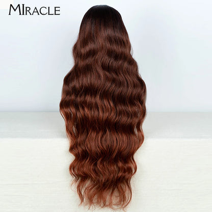 MIRACLE Synthetic 34 Inch Lace Front Wig for Women Ombre Blonde Loose Wave Wigs Famale Cosplay Wig Long Lace Wigs Wavy Fake Hair