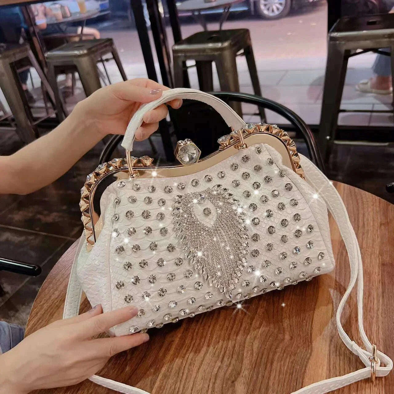 2023 New Luxury Fashion Diamonds Women's Handbags Leather Design Clip Rhinestone Bag Portable Tote Shoulder Messenger Bags
