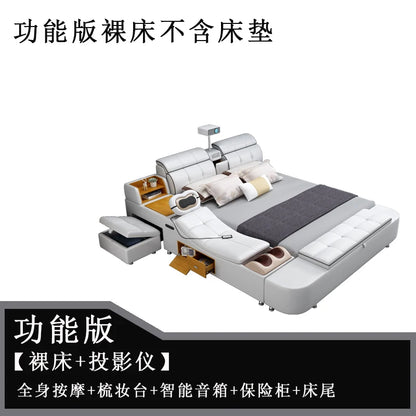 Beauty European Bed Simple Tatami Portable Multifunctional Children Mobile Bed Leather Double Wood Muebles Modern Furniture