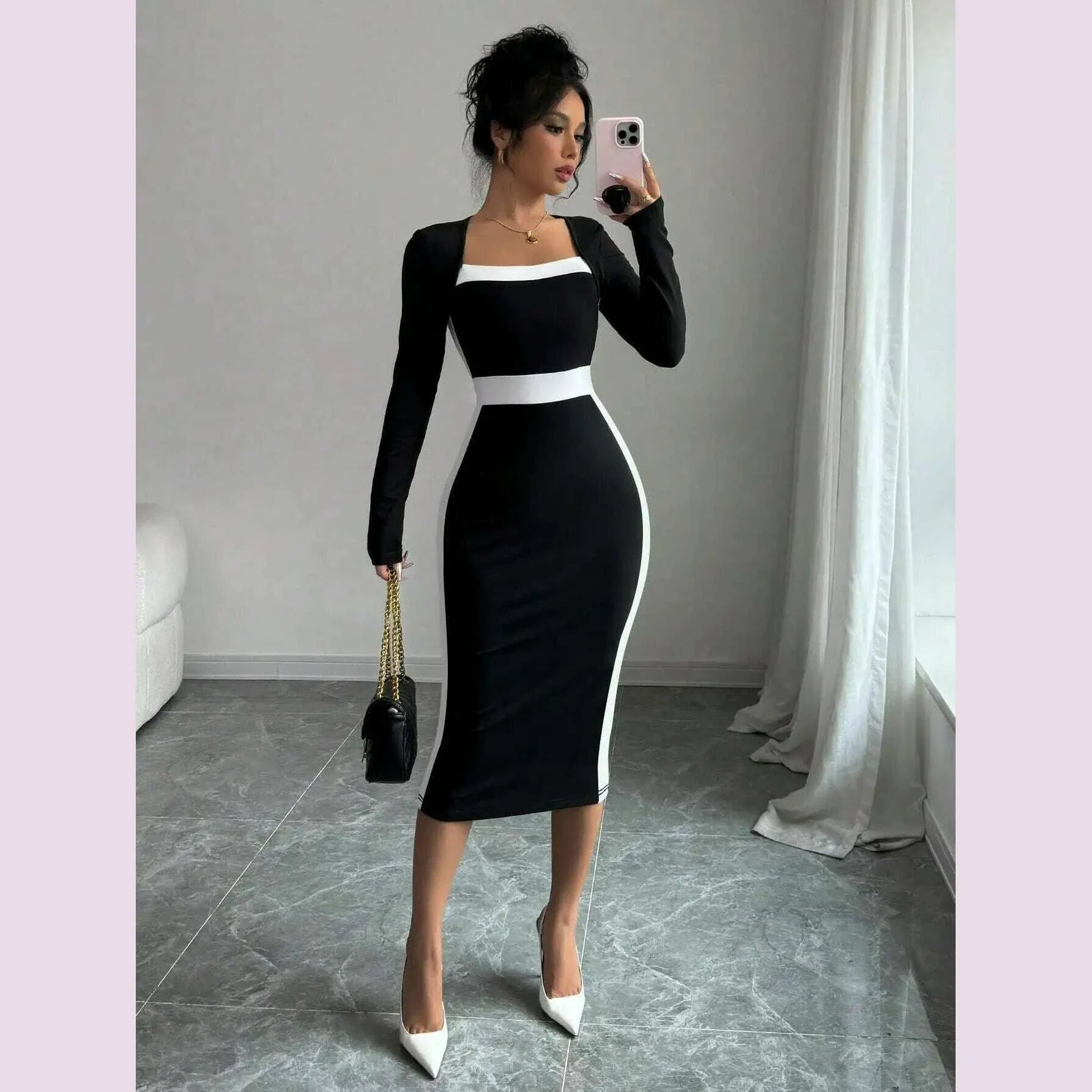 Autumn Winter Sweater Dress for Women 2024 New Arrivals Square Neck High Waist Long Knitted Dress Korean Maxi Dresses