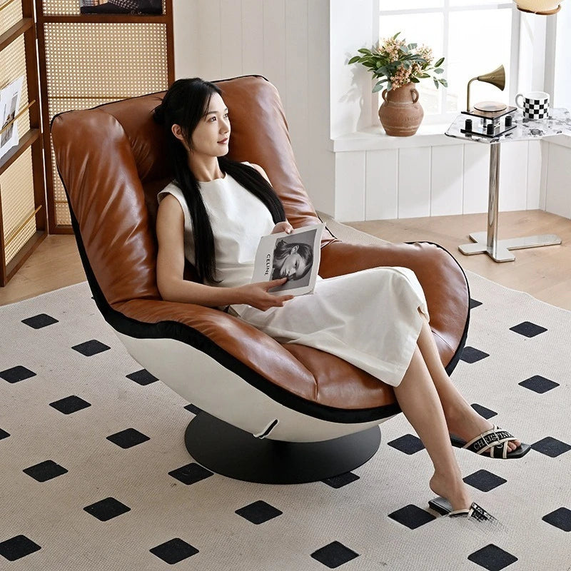 Oil wax leather single sofa chair living room balcony leather casual lazy can lie down