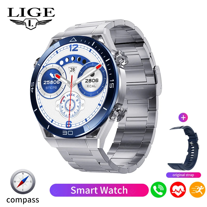 LIGE New NFC Smart Watch Men GPS Tracker Sport Fitness Men Watch For Android IOS Wireless Call ECG+PPG Health Monitor Smartwatch
