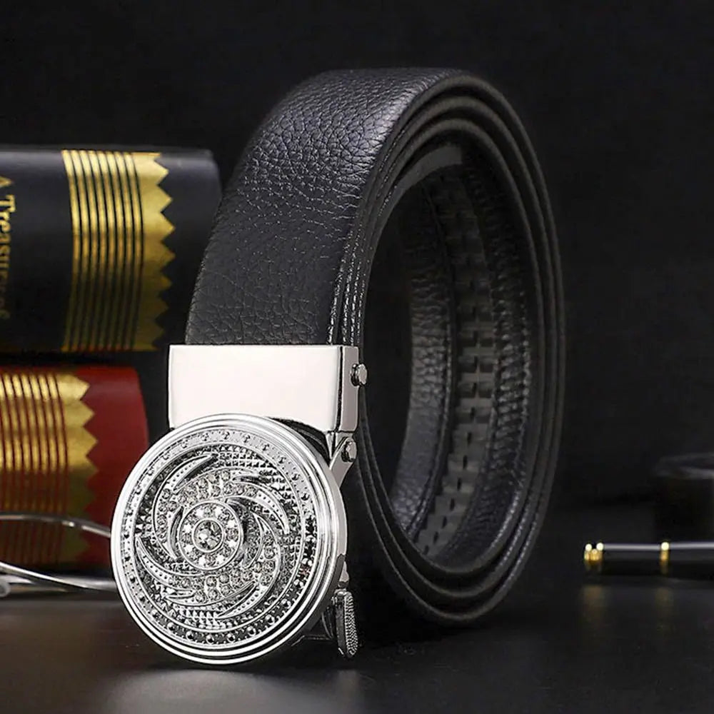 Men Business Time To Run Belt Man Automatic Buckle Leather Belt Golden Waist Buckle Males Luxury Belt Rhinestone...