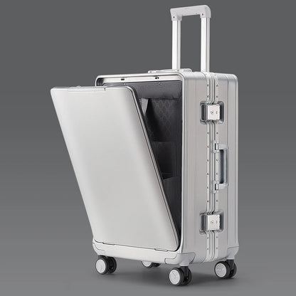 KLQDZMS Cabin Suitcase Travel Bag 20"24"26 Inch Boarding Box Aluminum Frame Trolley Case Front Opening Studen Laptop Luggage
