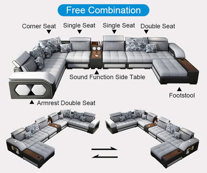 Modern Leather U-shaped Combination Sofa Bed 7-piece Furniture Living Room Fabric Velvet Sofa Home Manufacturer | Kimlud...