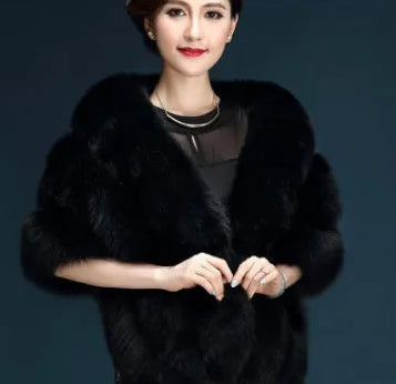 Faux Fur Fox Women Coats Shawl Cloak Coat Thick Open Stitch Elegant Maxi Warm Wedding Work Thick Outerwear Autumn Winter