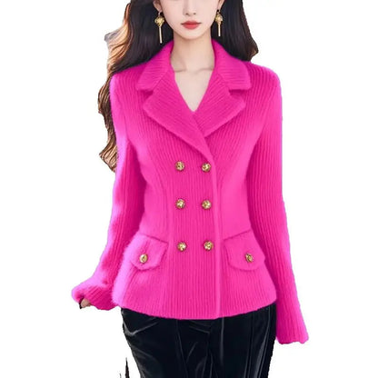 Autumn Winter Knitwear Mink Hair Sweater Women 2025 New Fashion Loose Casual Tops Button Pure Colour Pink Outerwear Female