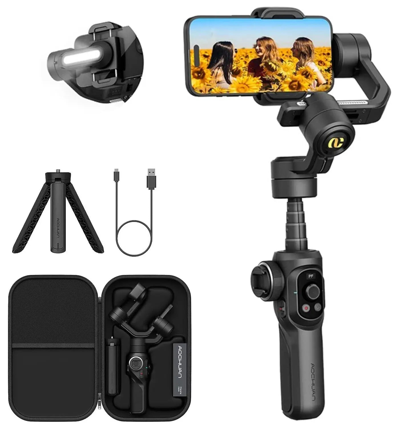 AOCHUAN SMART S2 Gimbal Stabilizer for Smartphone Professional Industry-Standard 3-Axis Phone Gimbal with Extendable Rod