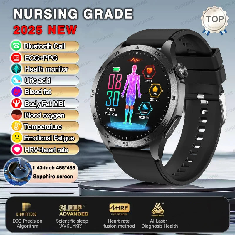 2025 New For Huawei ECG+PPG Laser Treatment Health Smart Watch Three highs Clock Blood pressure Heart rate Men HD Call Bracelet