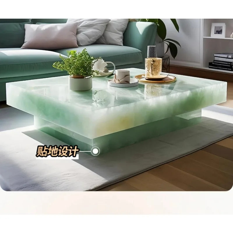 Square Ice Crack Onyx Luminous Coffee Table Tea Table for Bar Pub Restaurant 48'' 1200mm Back Lighted Translucent Furniture - Kimlud